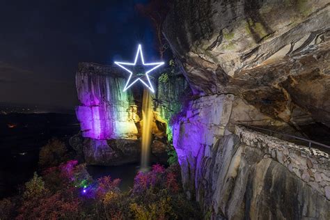 Rock city chattanooga lights - Learn the story behind the accidental discovery of the cavern, see stunning rock formations, and experience the thundering waterfall! Tickets sell out quickly! The Cave Walk to Ruby Falls is by reservation only, and timed-entry tickets must be purchased online in advance. The guided Cave Walk to the Waterfall lasts on average 1 hour - 1 hour 20 ...